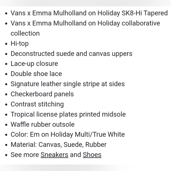 VANS X Emma Mulholland On Holiday Sk8-Hi Tapered Men's 8 Women's 9.5 - Picture 6 of 6